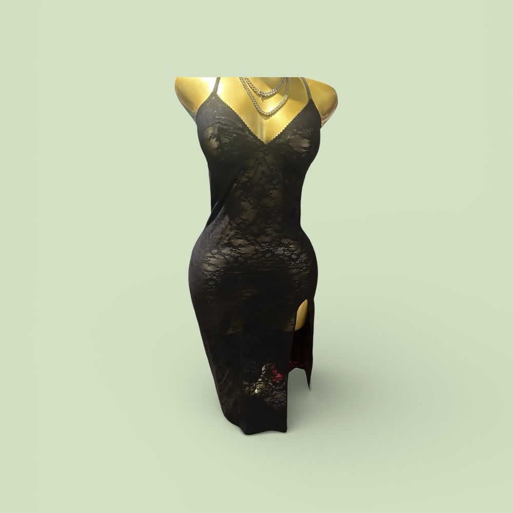 Savage X Fenty Black Lace Evening Dress